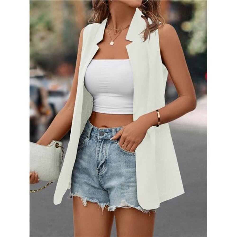 A Classy Chic Boutique White Sleeveless Blazer - Picture 4 of 7